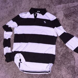 Vintage Brown / White Abercrombie & Fitch Long Sleeve Muscle T Polo - Medium